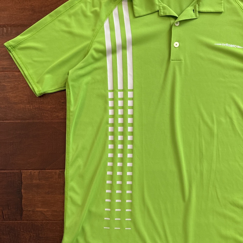 Adidas Polo‎ Shirt Golf Adizero Men's Large Short Sleeve Lime Green Reflective - Picture 4 of 8
